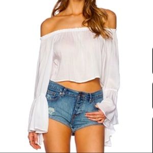 Indah off the shoulder sheer blouse